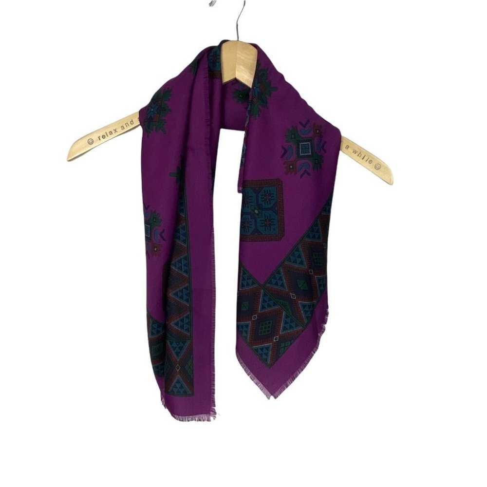 Bohemian Purple Plum Square Blanket Scarf Blue 30.5" by 30.5" Boho Print Fringe